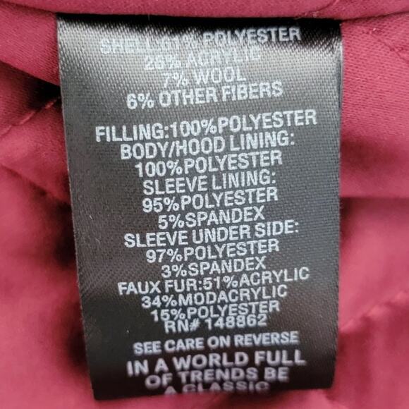 Torrid Wool Faux Fur Hooded Deep Red Zip Front Coat - Picture 16 of 16